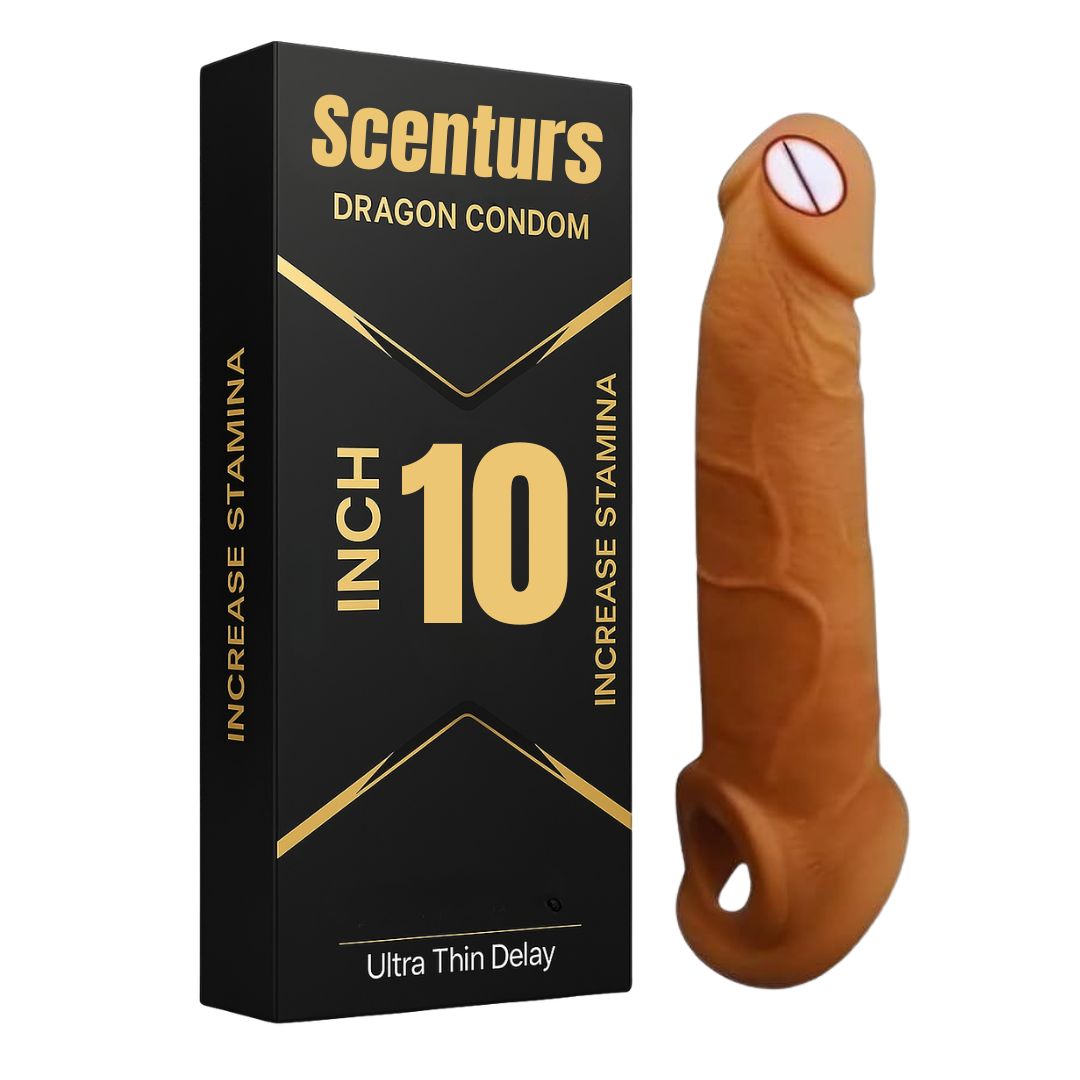 Scenturs 10 Inch Dragon Condom Reusable Chocolate Flavour, Intense Sensation Realistic Skin Feel & Safe Protection Comfortable pack of 1 pcs