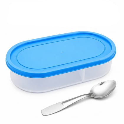 V3Deals Plastic Lunch Box with Spoon | 2 Compartment Oval Tiffin Box School, Office, Food Grade Plastic, 2 Compartments, Spoon Included, Oval Tiffin Box, Compact & Portable, Easy to Carry, Everyday Use