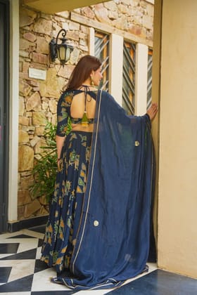 A3 Zoya Navy Blue Semi Stitched Lehenga Choli for Women | Heavy Embroidered Designer Wedding Lehenga