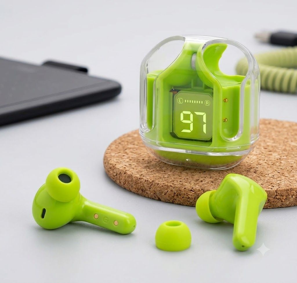 Ultra Pods Max True Wireless Headphones, Bluetooth 5.3, LED Display, Noise Cancelling, Water-Resistant, Fast Charging Case (Green)