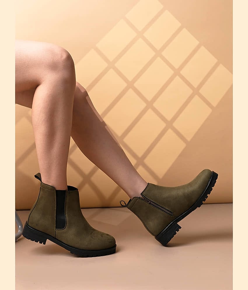Fashion Victim Green Women's Ankle Length Boots
