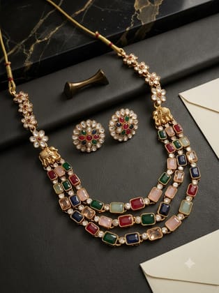 Multicolor Kundan Stone Necklace Set