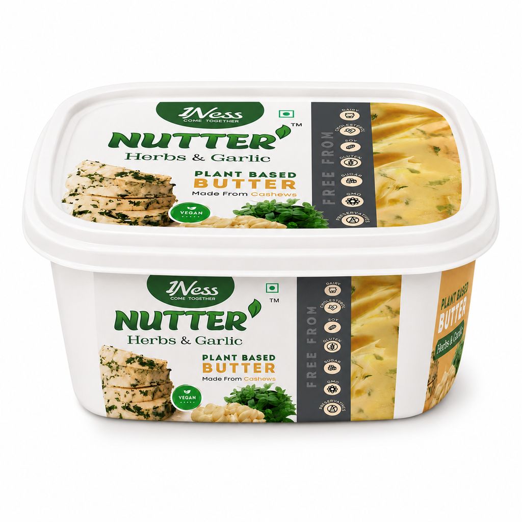 1Ness Nutter Plant Based Herbs & Garlic Butter Alternative | Vegan Dairy Free Butter Spread for Garlic breads, Pasta, Pizza | Lactose Free, Cholesterol Free & Palm Oil Free (200g)