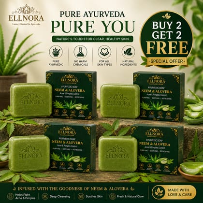 ELLNORA Neem & Aloe Vera Ayurvedic Soap for Acne and Pimple Control Remedies( Set of 4 Soaps)