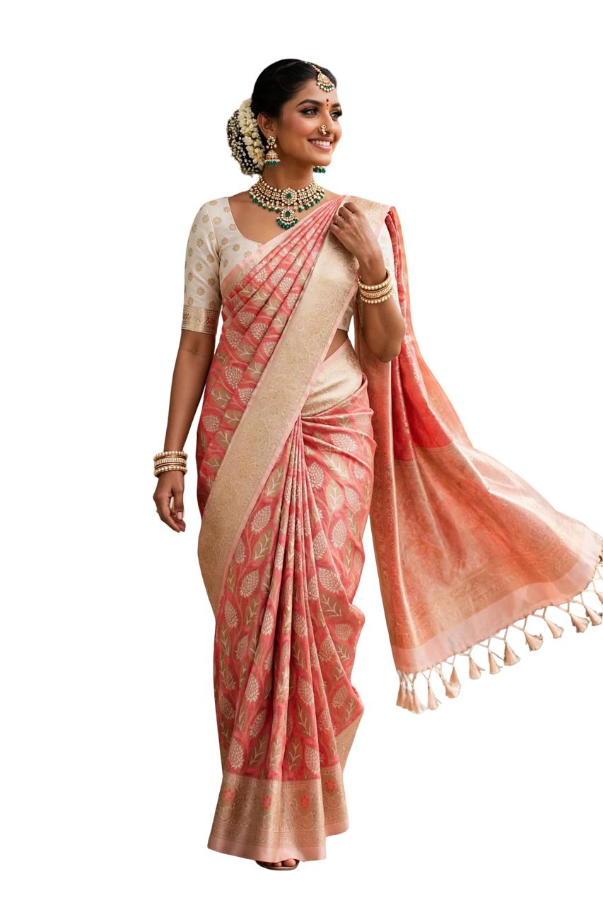 Women’s Woven Saree with Silver Zari Pallu | Elegant Designer Saree for Wedding 