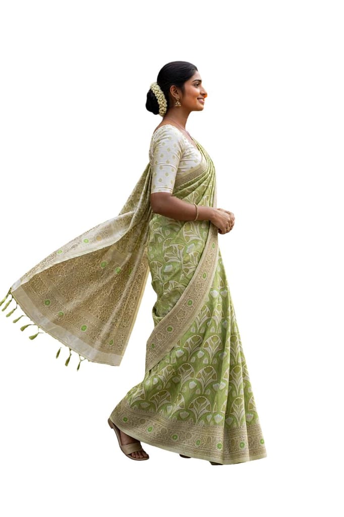 Women’s Woven Saree with Silver Zari Pallu | Elegant Designer Saree for Wedding - Sarees | Buy online on ZillyBuy