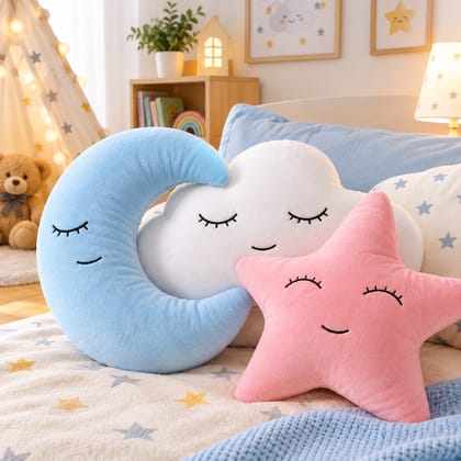 DHRUVINSRI Soft cushion for baby, kids & room decor set of 3 pcs moon cloud star (3 Pc)