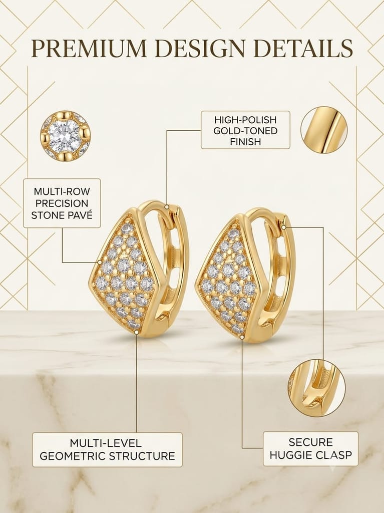 Gold-Plated CZ Stone Hoop Earrings - Earrings | Buy online on ZillyBuy