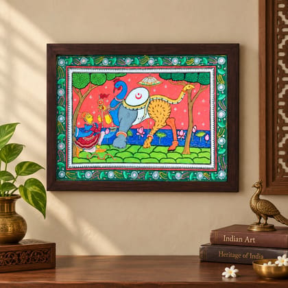 Mythical Nine Animal Navagunjara and Arjuna Orissa Pattachitra ( 19 x 13 Inches)