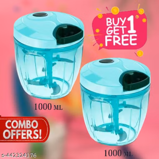 MIX COLOR MANUAL MINI SMALL PLASTIC FOOD CHOPPER HANDY MINI PLASTIC VEGETABLE CHOPPER CUTTER, ONION CHOPPER VEGETABLES FOR KITCHEN ACCESSORIES WITH 3 BLADES (375 ML) (MIX 1 PC)