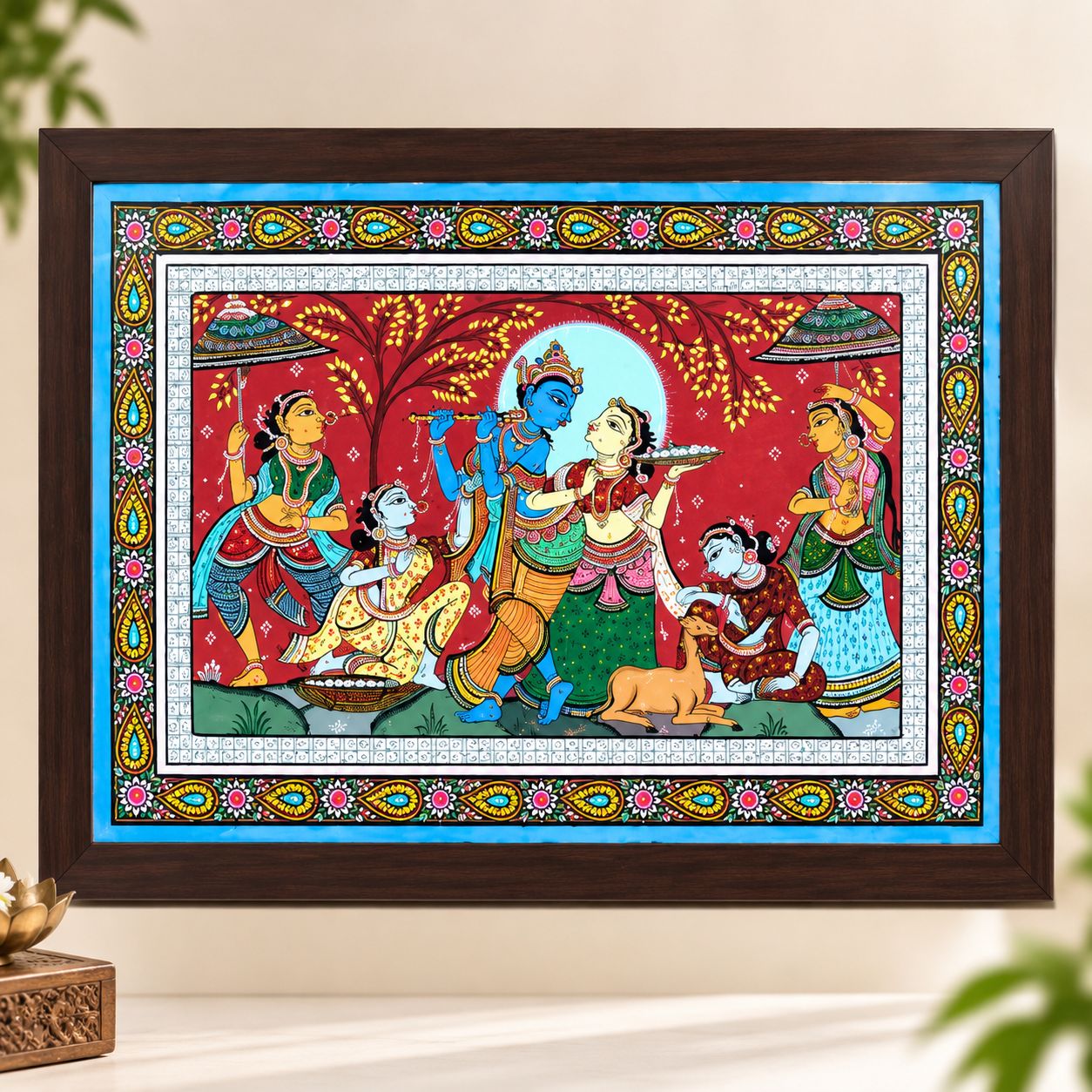 Radha Krishna with Gopis Orissa Pattachitra Wall Art (Size - 19 x 13 Inches)