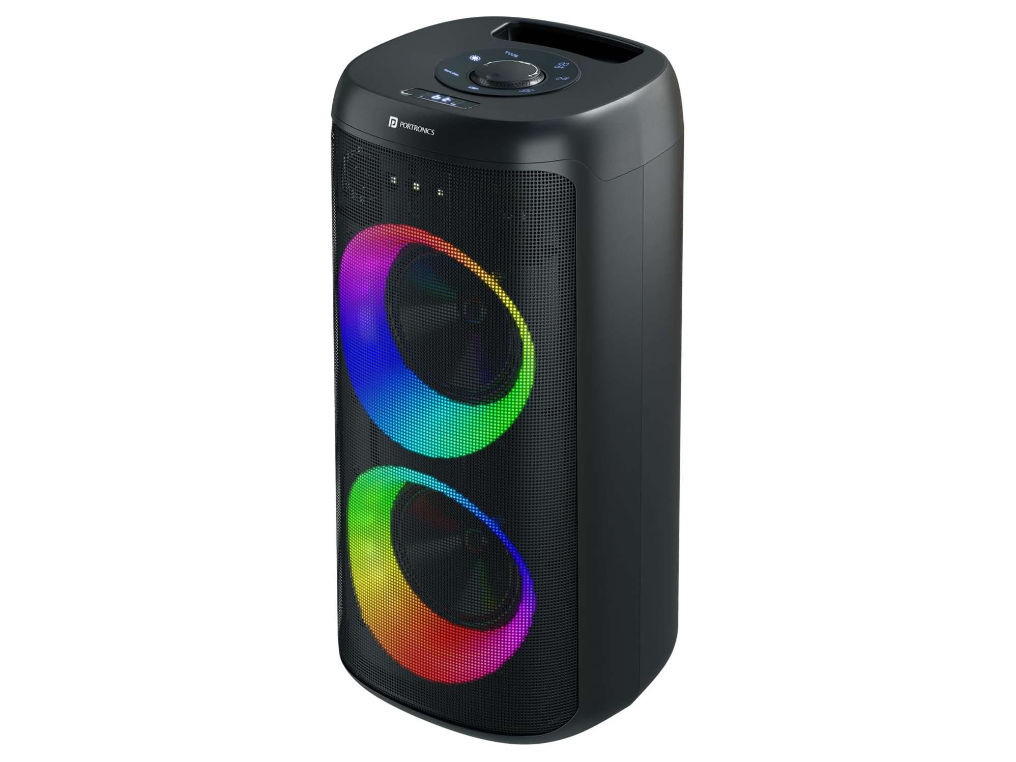 Portronics Dash 14 120W Party Speaker with Wireless Karaoke Mic, 4 Hours Playtime, Bass Boost Technology, RGB LED Lights, Dual Bass Driver - Black