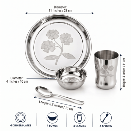 16 Piece Stainless Steel Floral Dinner Set