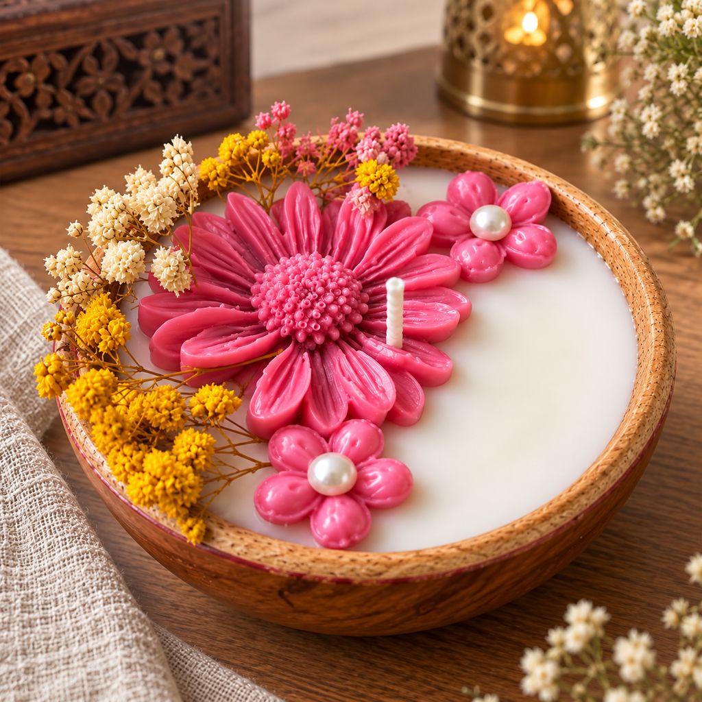 Decorative Pink Daisy Flower Scented Soy Wax Candle