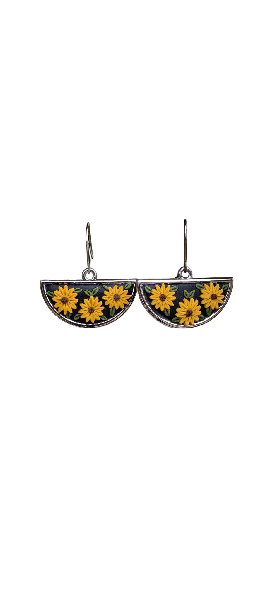 Handcrafted Polymer Clay Half Circle Sunflower Dangle Earrings