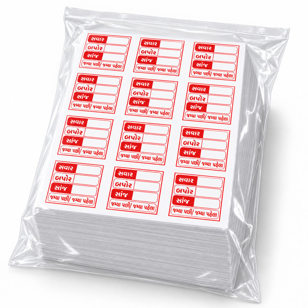  LIMITLESS MEDICINE STRIP LABLE GUJARATI Self Adhesive Sticker (Pack of 2000)