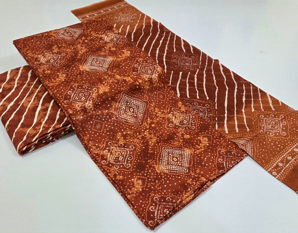 Soft Cotton Printed Fabric Bandhani Print Unstitched 3-Piece Salwar Suit Material for Women Traditional wear / New collection