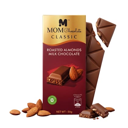MOM Chocolate || Classic Roasted Almond Milk Chocolate Bars | Creamy Handmade Milk Chocolate | Pure Handmade Chocolates || Pack of 5 x 50g | 100% Veg