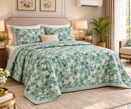 DHRUVINSRI Soft Cotton AC Comforter, Lightweight, Reversible , Floral Print, Size 215*190*48, best for all season Ac room , travel and domestic use-1 pc