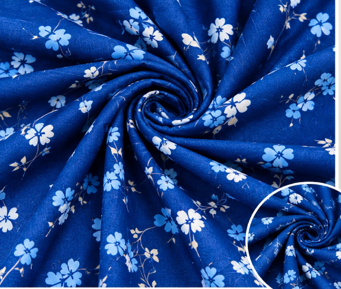 Blue Floral Printed Fabric for Women Dress & Garments