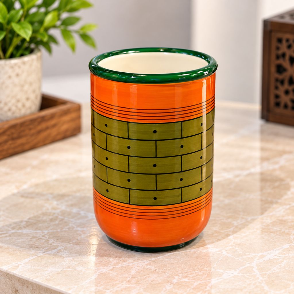 Etikoppaka Wooden Handmade Pen Holder Orange