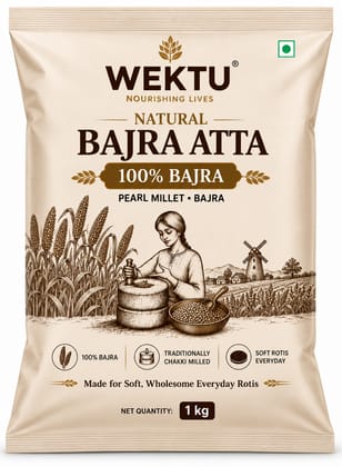 WEKTU Natural Bajra Atta 1 kg | 100% Bajra | Pearl Millet Flour | Traditionally Chakki Milled