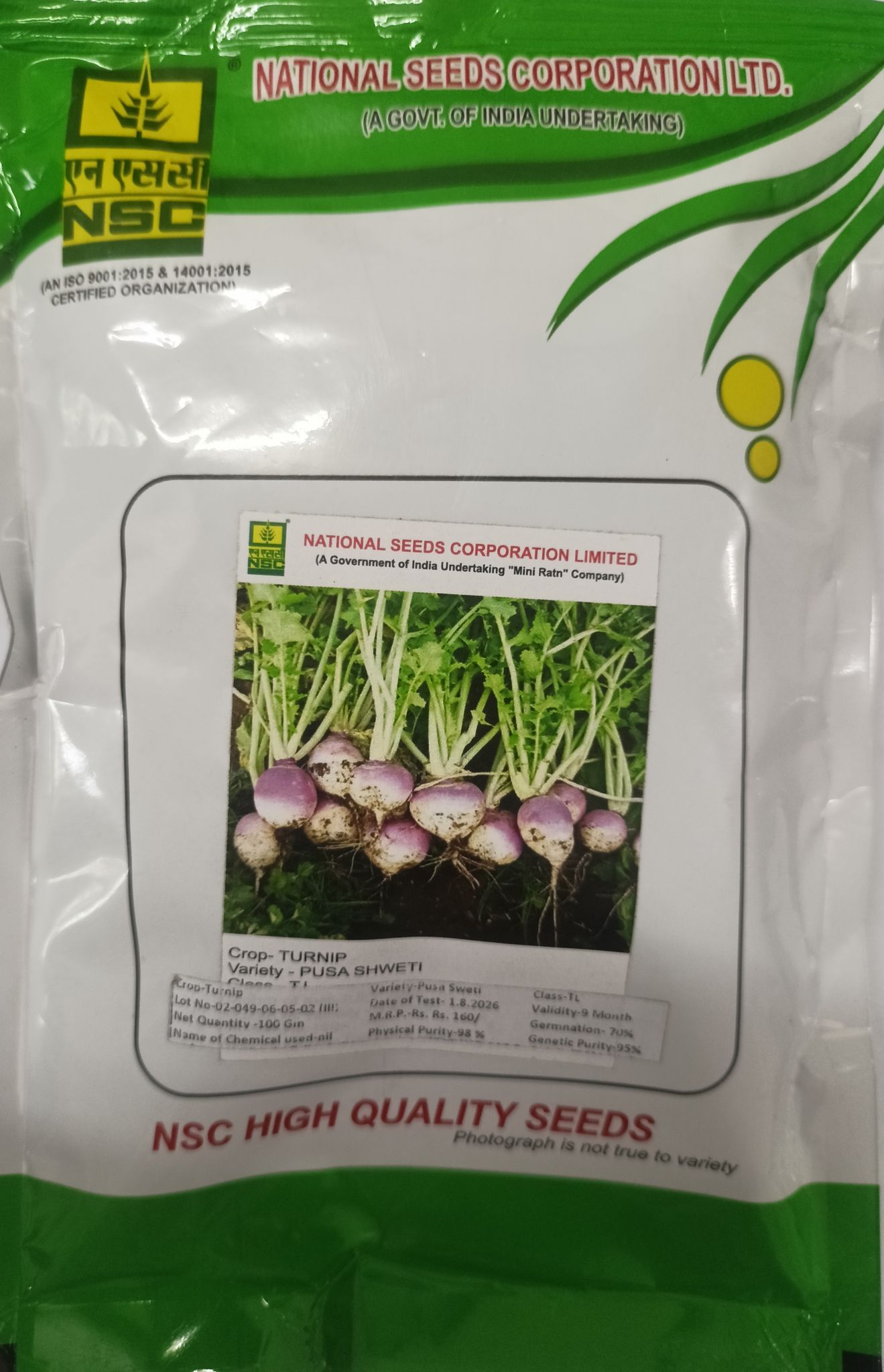 NSC Turnip Pusa Sweti-100 Gram Truthfully Labelled Seed Pouch