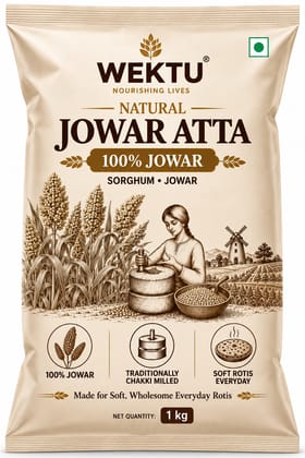 WEKTU Natural Jowar Atta 1 kg | 100% Jowar | Sorghum Flour | Traditionally Chakki Milled