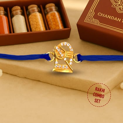 Pure 92.5 Silver Trishul Rakhi with Chandan Tilak Set