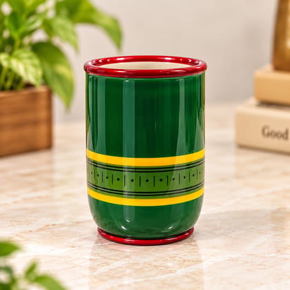 Etikoppaka Wooden Pen or Pencil Holder Green and Yellow