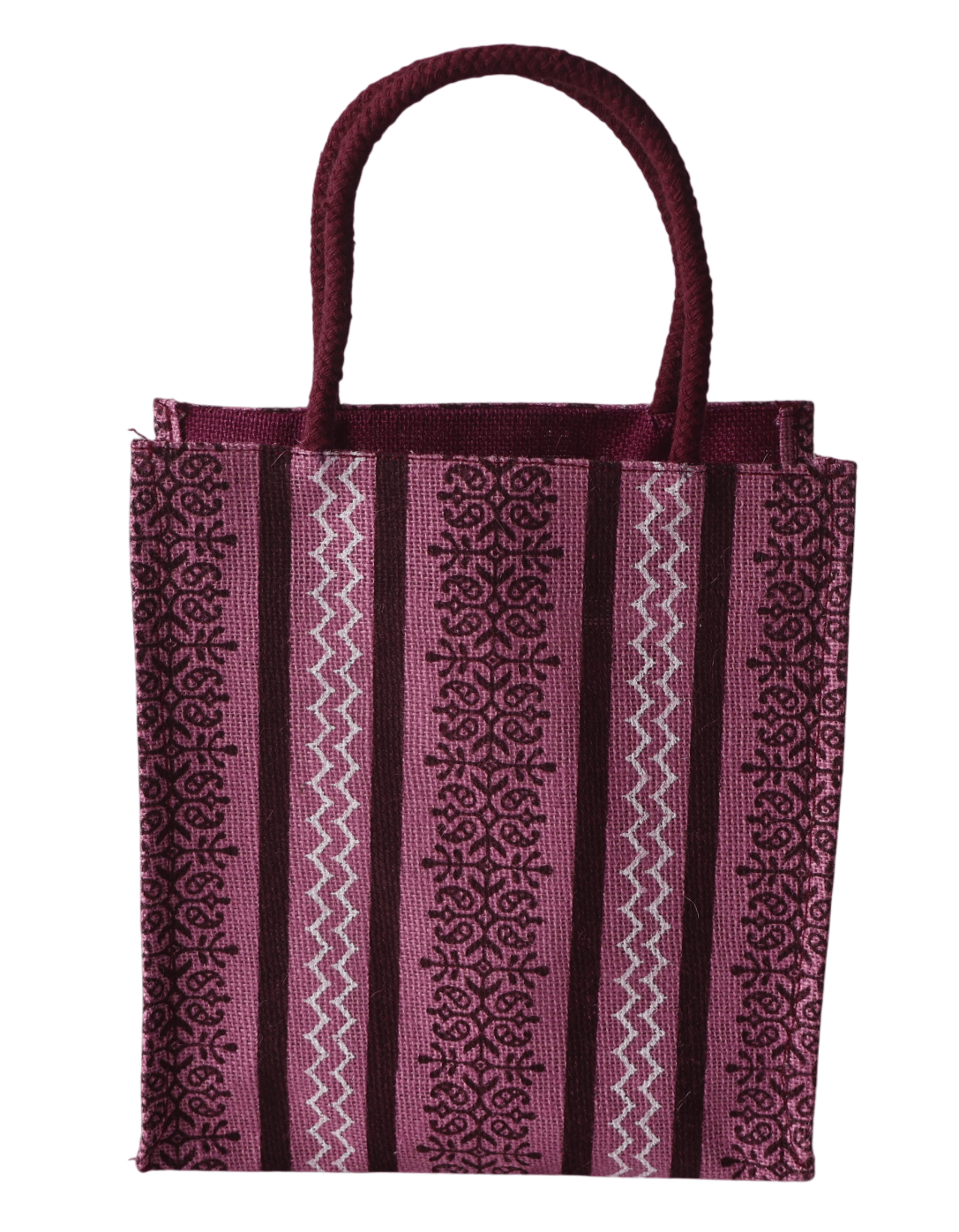 Pink Jute Tote Bag with Checkered Pattern & Flower Applique