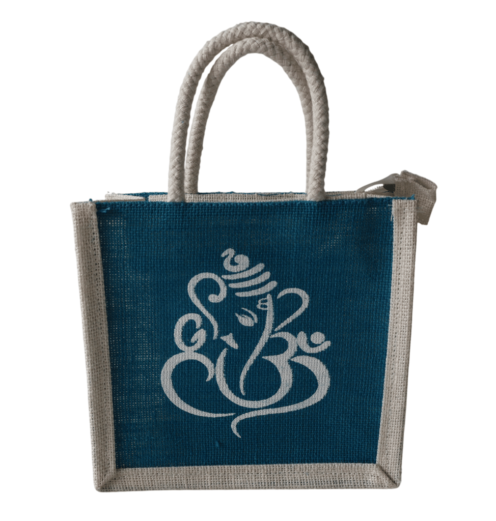 Small Blue & White Jute Tote Bag with Handles and Zipper - Handbags | Buy online on ZillyBuy