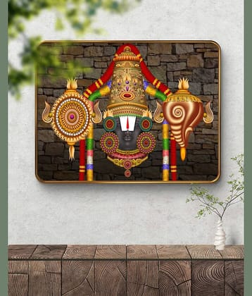 SAF Lord Venkateswara Balaji Wall Painting | Golden Frame Sparkle Laminated MDF Poster | Tirupati Balaji Temple Art for Home Temple Pooja Room | Hindu God Spiritual Wall Decor