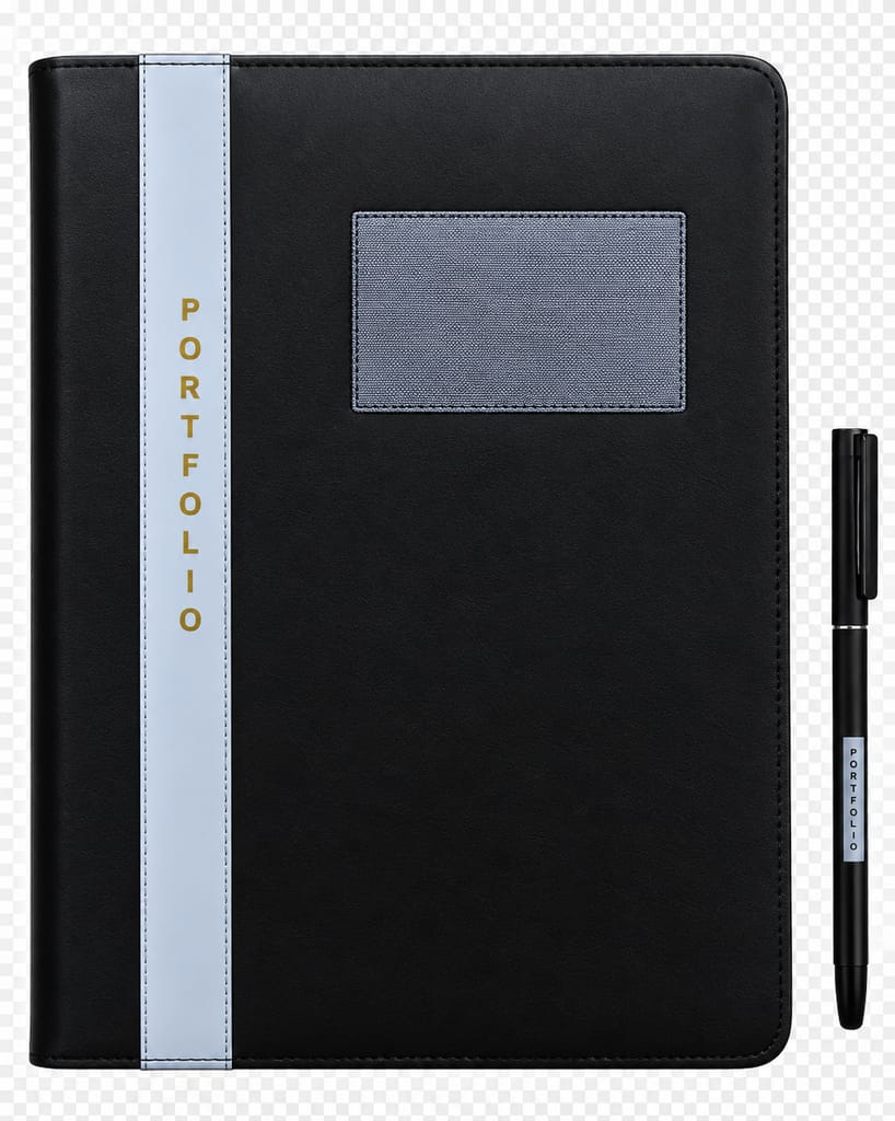 Premium Black PU Leather Portfolio with Erasable Pen 