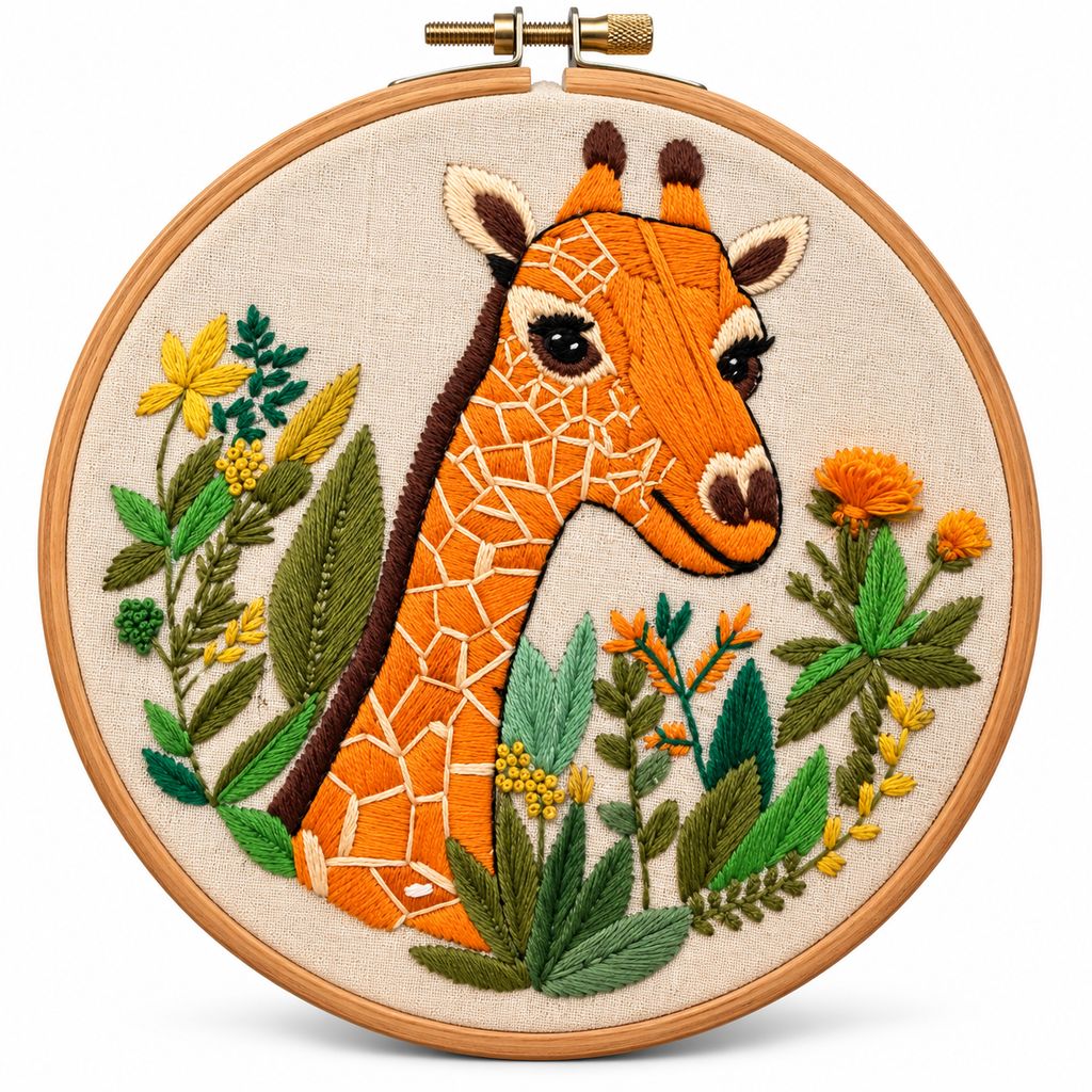 Handcrafted Giraffe Embroidery Wall Décor | Nature-Inspired Hoop Art | Kargil Nature’s Imprint