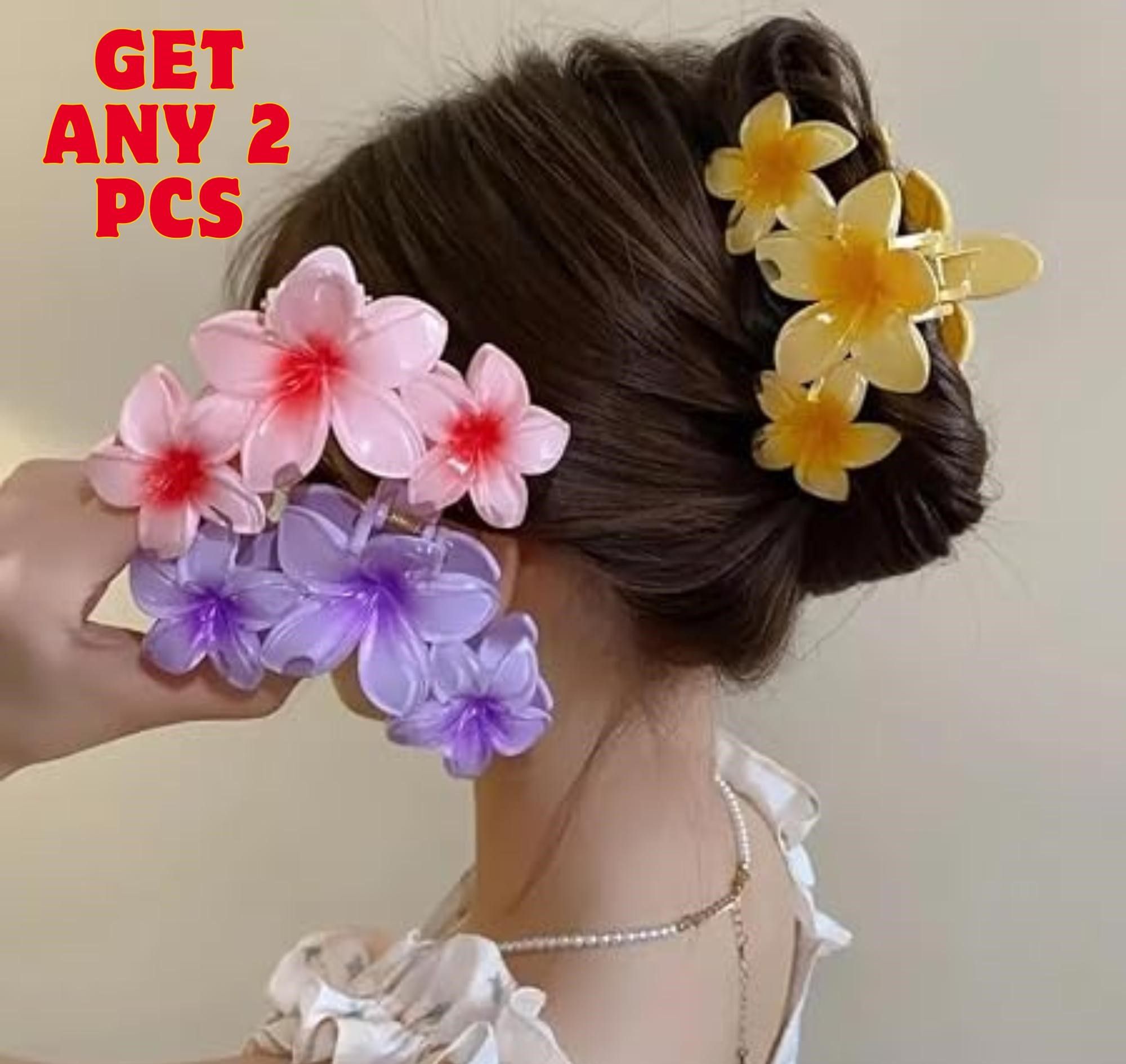  Pack Of  2 Multicolor Floral Hair Claw Clip for Women