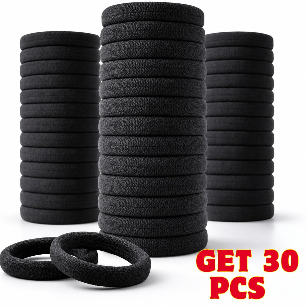 Pack of 30 Black Elastic Hair Ties