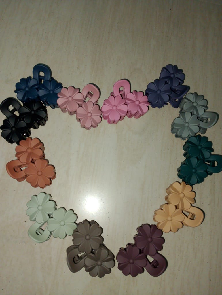 Matte Flower Shaped Hair Claw Clips Set - 12 Pack Assorted Colors