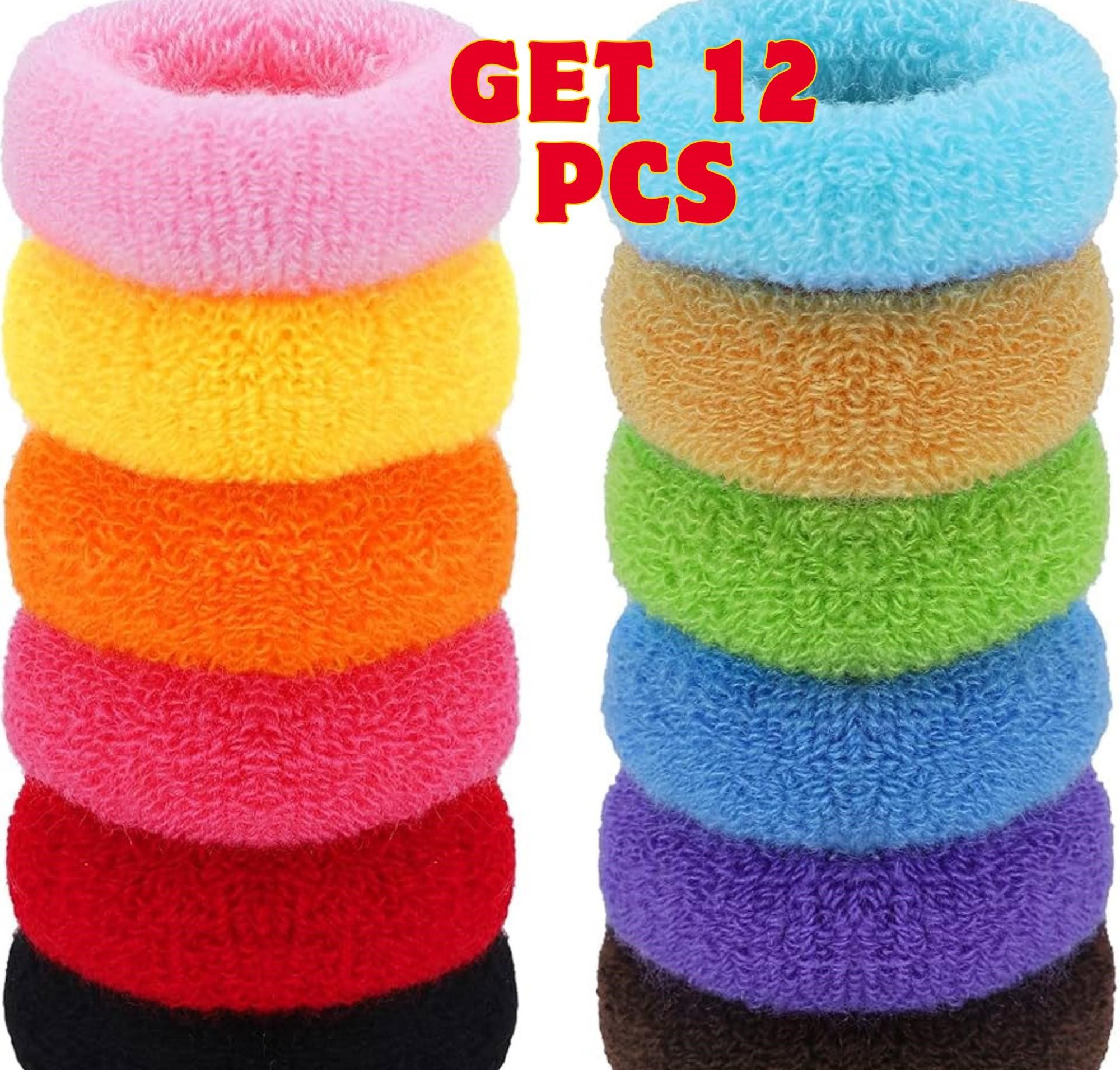 Set of 12 Multicolor Soft Terry Hair Rubber Bands