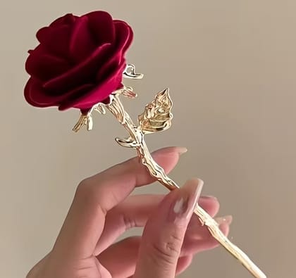  Red Rose Flower Metal Hair Juda Bun Stick