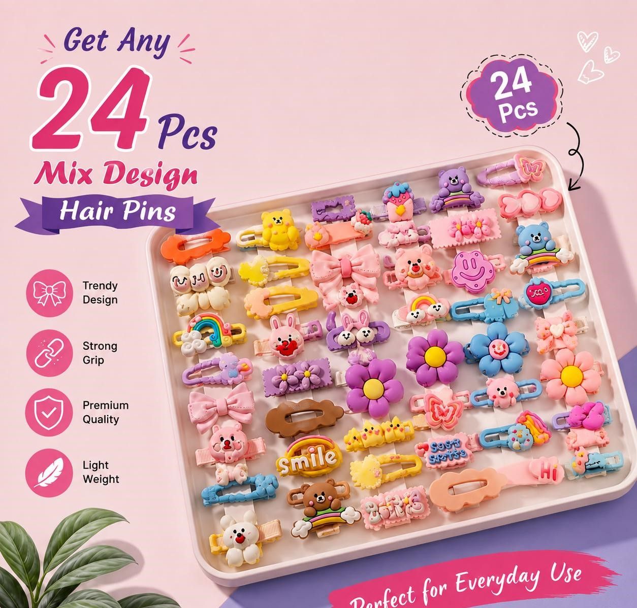  24 Pcs Mix Design Cute Hair Pins for Girls & Women