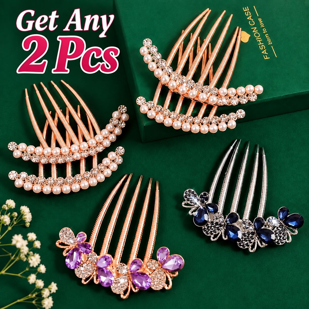  Pearl & Crystal Decorative Hair Comb for Women