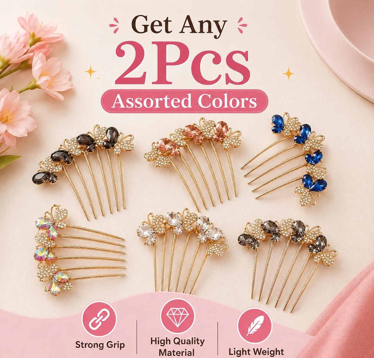 Beautiful Butterfly Stone Hair Comb for Women