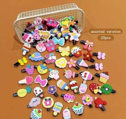 20pcs Assorted Design Fruit, Cartoon Mix Design Hair Pins For Kids Girls