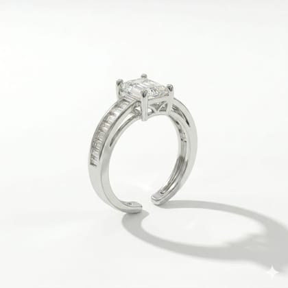 Xeeva Adjustable Emerald Cut American Diamond Silver Plated Ring