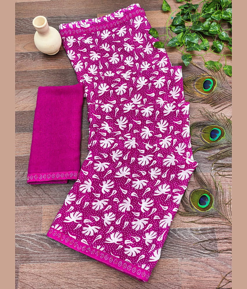 ANAND SAREES Georgette Printed Regular Saree With Unstitched Blouse Piece ( Pink )