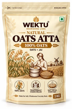 WEKTU Natural Oats Atta 1 kg | 100% Oats | Oats Flour | Resealable Zipper Pack