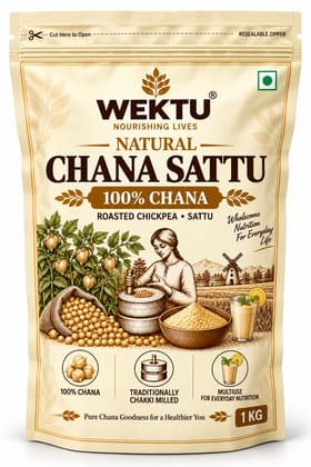 WEKTU Natural Chana Sattu 1 kg | 100% Chana | Roasted Chickpea Sattu | Resealable Zipper Pack