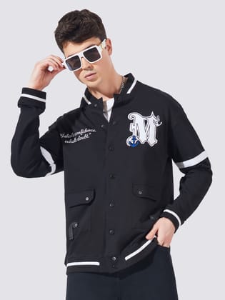 Varsity Black Full Sleeve Jacket-S / Burgundy