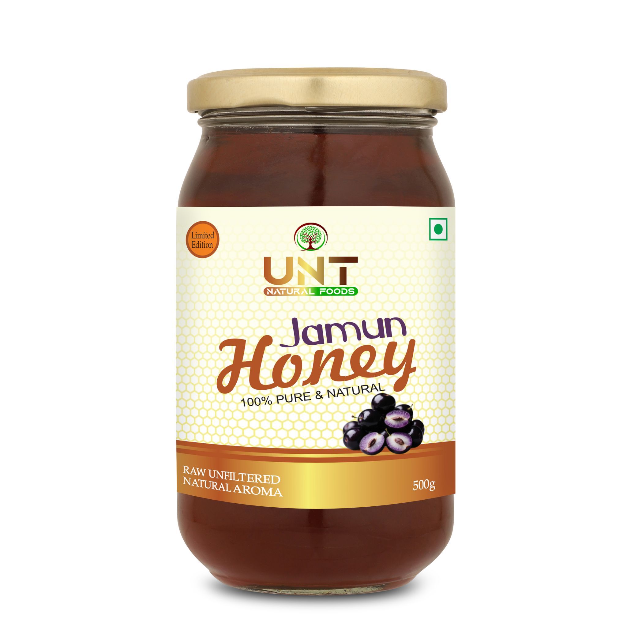 UNT Naturals Raw Jamun Honey | 100% Pure & Natural | Low Glycemic Index | Diabetic-Friendly & Immunity Booster | 500g Glass Jar